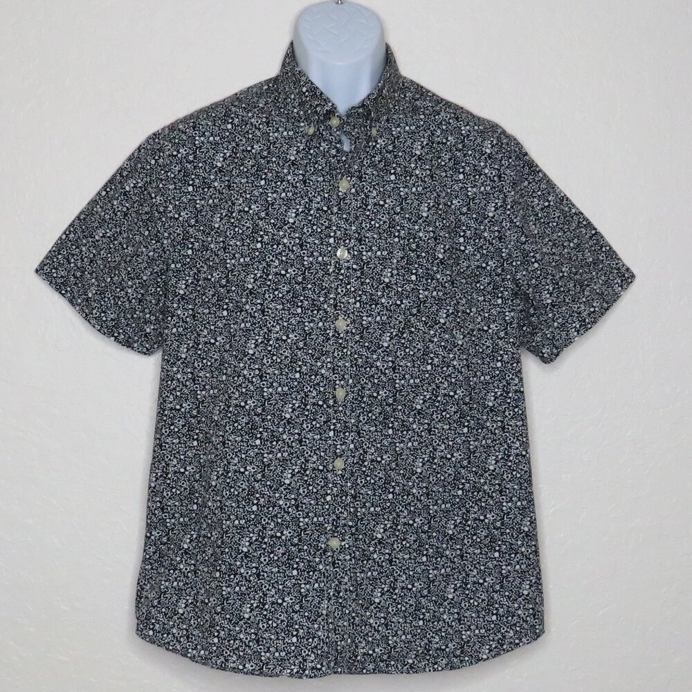 Kennington* Men's Short Sleeve Button Down Curved‎ Hem Pocket Shirt~ Size Large